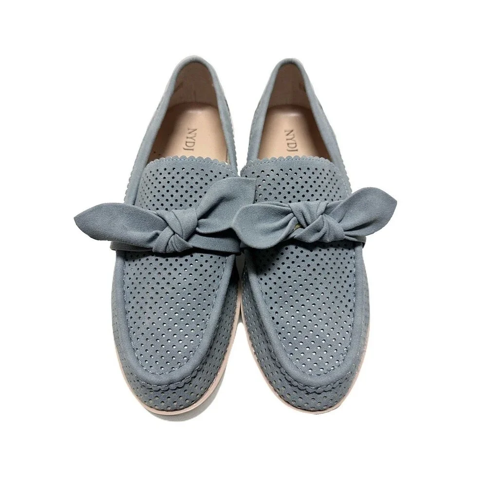 NEW NYDJ Womens Size 10 Light Blue Faux Suede Okoa Knitted Bow Comfort Loafers